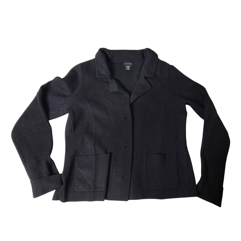 Adrienne Vittadini Black Knit Blazer Jacket Button Front Patch Pockets XL